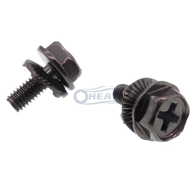 black oxide flange hex sems screw with serrated washer